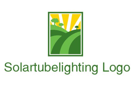 sun rays on trees and field agriculture logo
