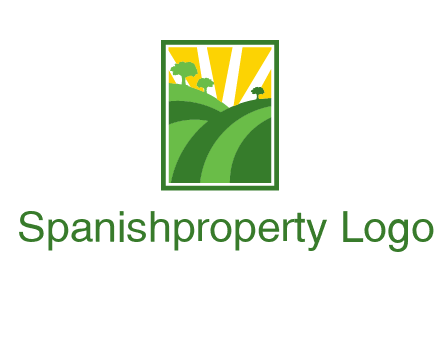 sun rays on trees and field agriculture logo