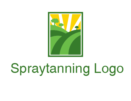 sun rays on trees and field agriculture logo