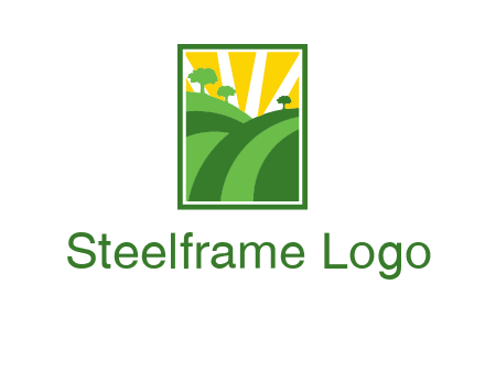 sun rays on trees and field agriculture logo