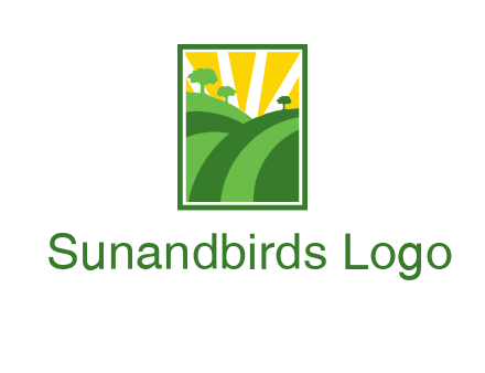 sun rays on trees and field agriculture logo