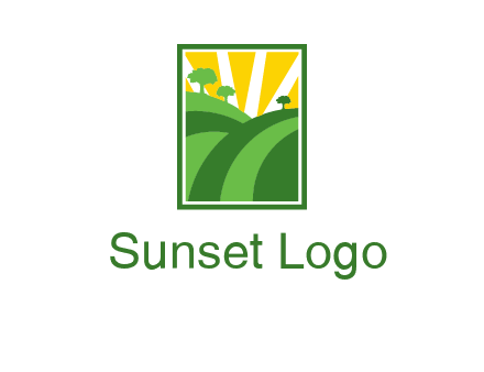 sun rays on trees and field agriculture logo