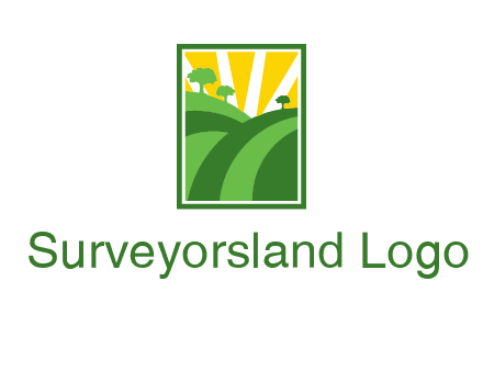 sun rays on trees and field agriculture logo