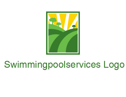 sun rays on trees and field agriculture logo