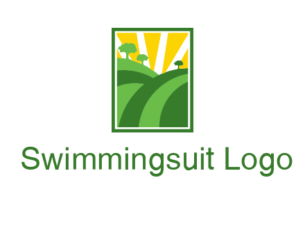 sun rays on trees and field agriculture logo