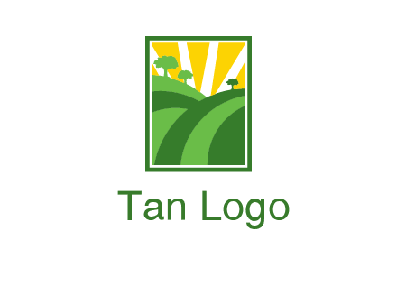 sun rays on trees and field agriculture logo