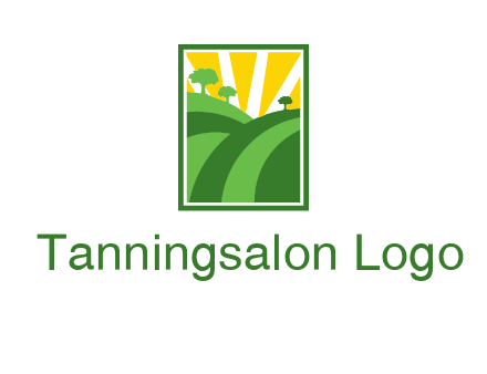 sun rays on trees and field agriculture logo