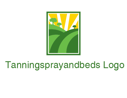 sun rays on trees and field agriculture logo