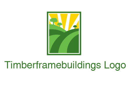 sun rays on trees and field agriculture logo