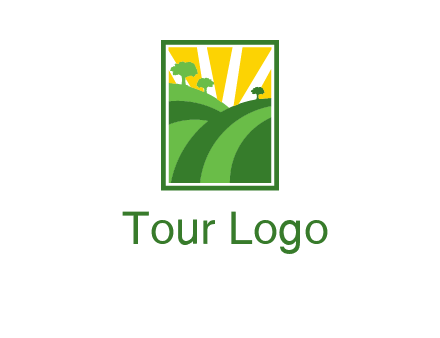 sun rays on trees and field agriculture logo