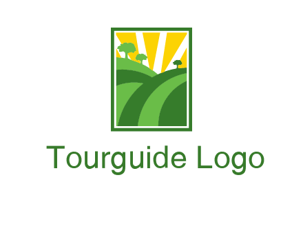 sun rays on trees and field agriculture logo