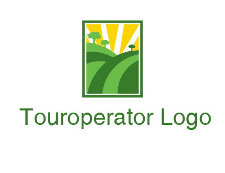 sun rays on trees and field agriculture logo