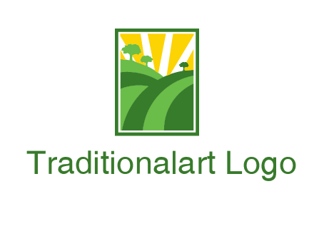sun rays on trees and field agriculture logo