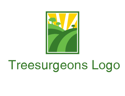 sun rays on trees and field agriculture logo