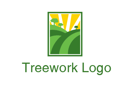 sun rays on trees and field agriculture logo