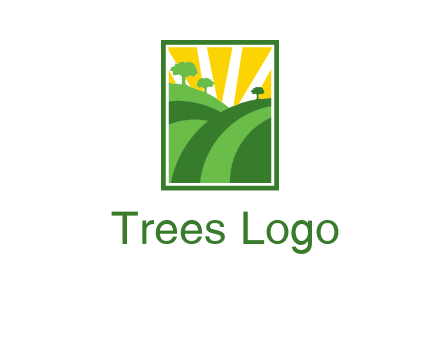 sun rays on trees and field agriculture logo