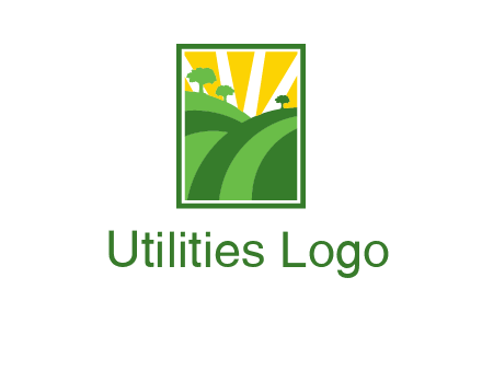 sun rays on trees and field agriculture logo