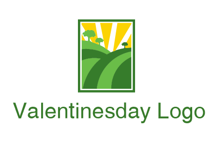 sun rays on trees and field agriculture logo