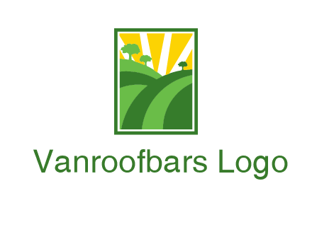 sun rays on trees and field agriculture logo