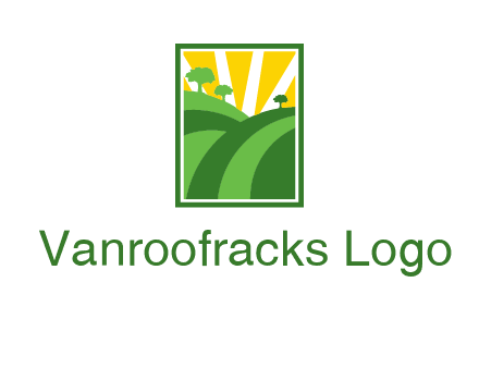 sun rays on trees and field agriculture logo