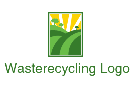 sun rays on trees and field agriculture logo