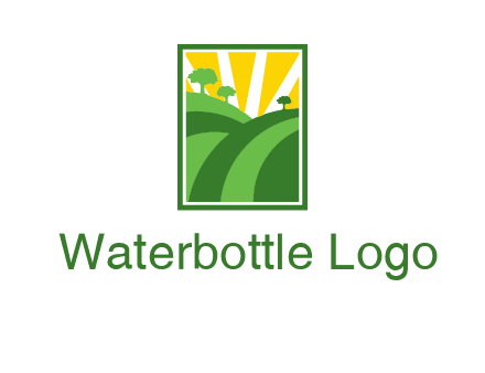 sun rays on trees and field agriculture logo