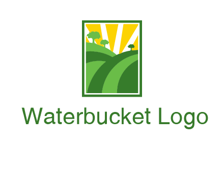 sun rays on trees and field agriculture logo