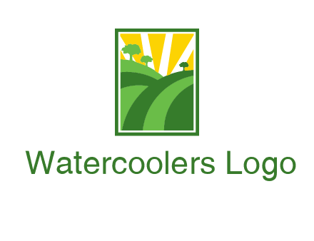 sun rays on trees and field agriculture logo