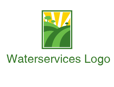sun rays on trees and field agriculture logo