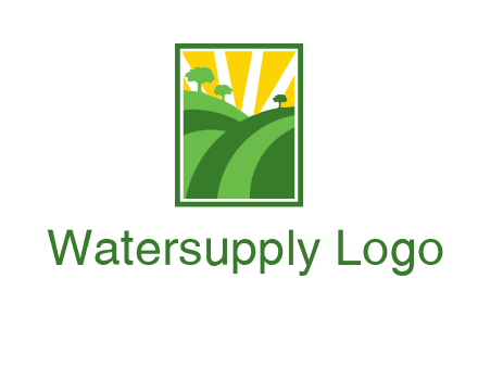 sun rays on trees and field agriculture logo