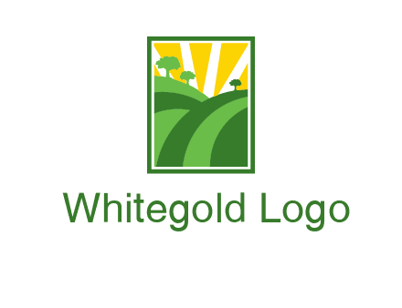 sun rays on trees and field agriculture logo