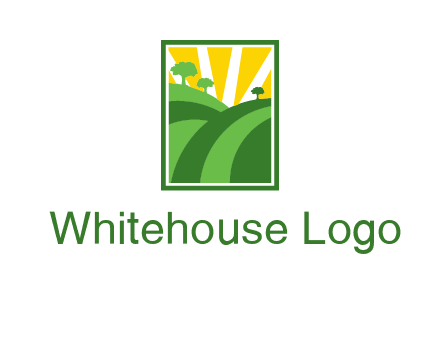 sun rays on trees and field agriculture logo