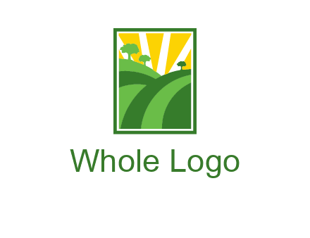 sun rays on trees and field agriculture logo