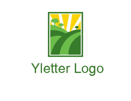 sun rays on trees and field agriculture logo