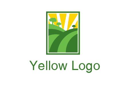sun rays on trees and field agriculture logo