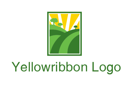 sun rays on trees and field agriculture logo