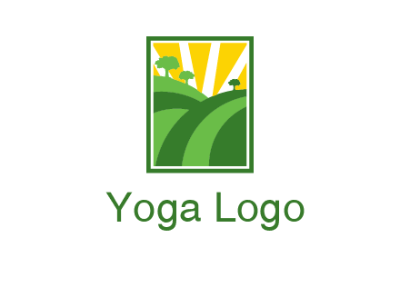 sun rays on trees and field agriculture logo