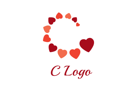 hearts forming letter c logo