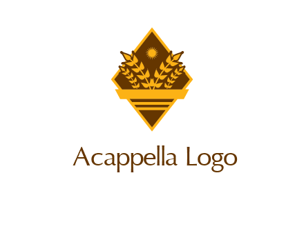 wheat stalks and sun in rhombus with ribbon agriculture logo