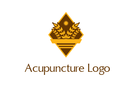 wheat stalks and sun in rhombus with ribbon agriculture logo