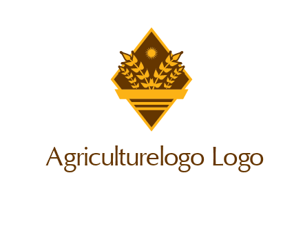 wheat stalks and sun in rhombus with ribbon agriculture logo