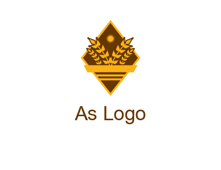 wheat stalks and sun in rhombus with ribbon agriculture logo