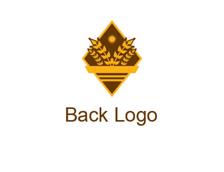 wheat stalks and sun in rhombus with ribbon agriculture logo