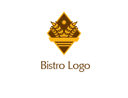 wheat stalks and sun in rhombus with ribbon agriculture logo