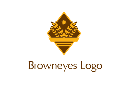 wheat stalks and sun in rhombus with ribbon agriculture logo