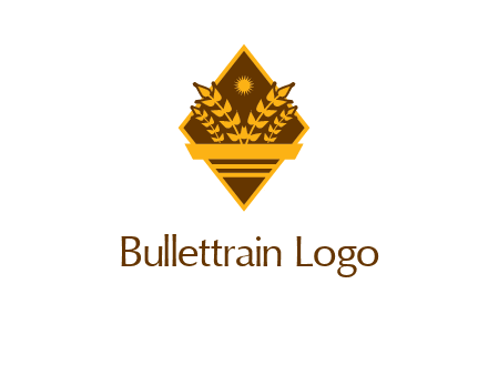 wheat stalks and sun in rhombus with ribbon agriculture logo