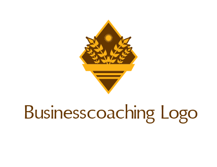 wheat stalks and sun in rhombus with ribbon agriculture logo