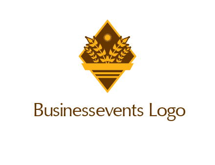wheat stalks and sun in rhombus with ribbon agriculture logo