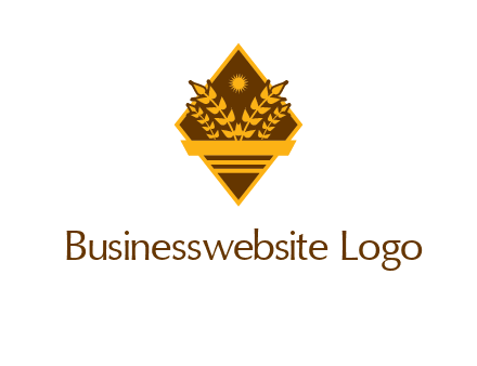 wheat stalks and sun in rhombus with ribbon agriculture logo