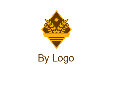 wheat stalks and sun in rhombus with ribbon agriculture logo